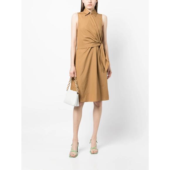 Vince Classic Collar Straight Hem Shirt Wrap Dress Sleeveless Tabaco Size 4 NWOT